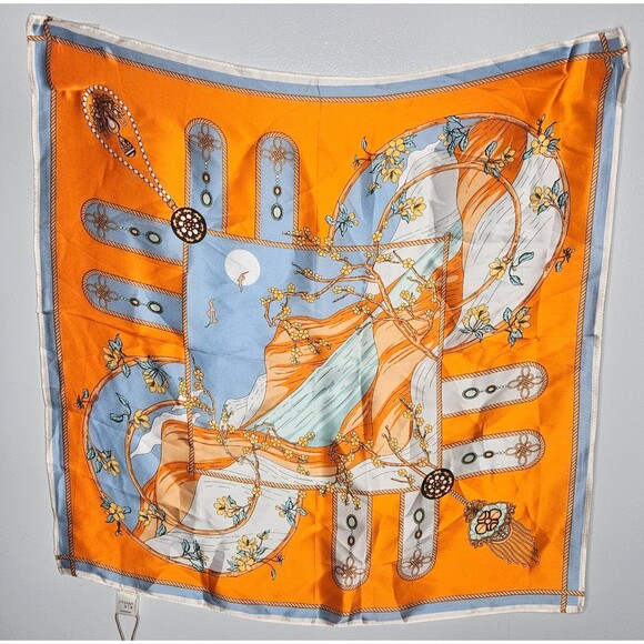 Jinsant Silk Scarf Print Square 21" x 21" Orange Blue White NWT - Picture 1 of 5